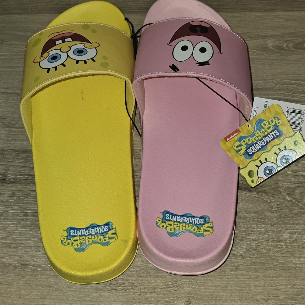 SpongeBob SquarePants Kids' Pink & Yellow Slide Sandals - Picture 5 of 8